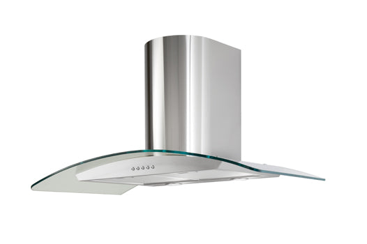 Award Canopy Low Noise Rangehood 90cm 800m3/h max. extraction Clear Curved Glass with Push Button Control