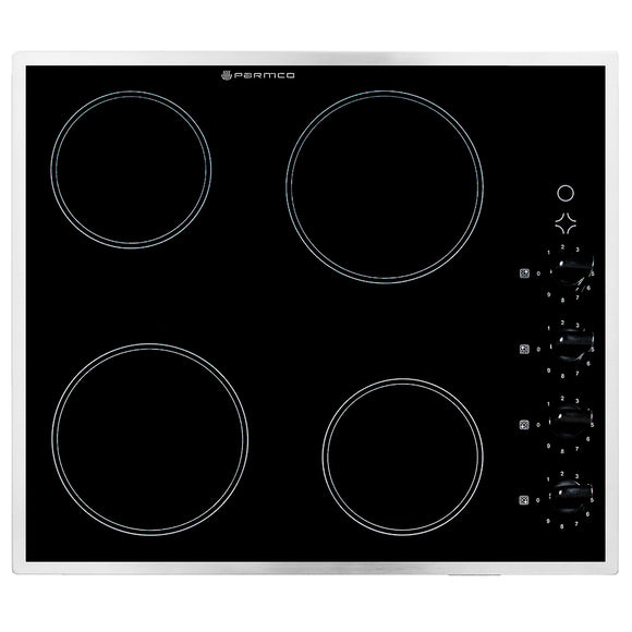 Parmco Ceramic Cooktop 60cm Black Glass with Knobs and Silver Edges