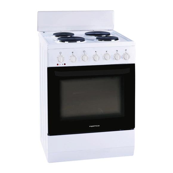 Parmco Freestanding Electric Stove 60cm 4 Function 60L with Solid Hotplates White