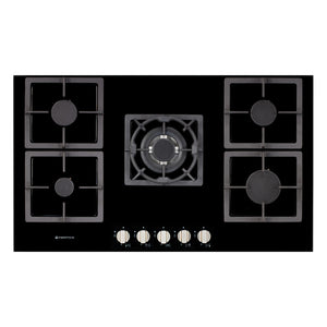 Parmco Gas Cooktop 90cm 5 Burner Black Glass