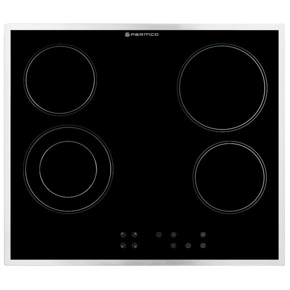 Parmco Ceramic Cooktop 60cm Black Glass with Touch Control and Silver Edges