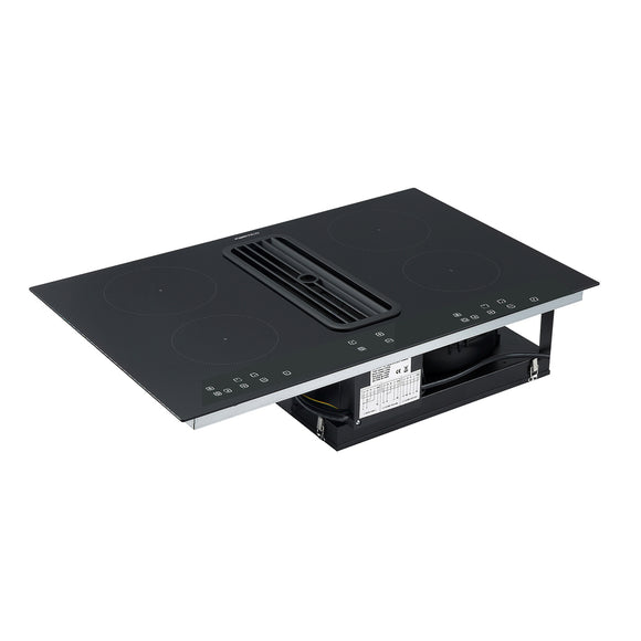 Parmco Induction Cooktop 80cm 4 Zones Black Glass with Built-in Downdraft and Touch Control