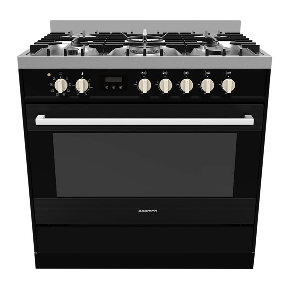 Parmco Freestanding Electric Stove 90cm 8 Function 123L with Gas Cooktop Black