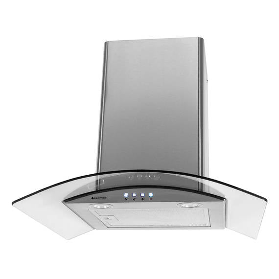 Parmco Canopy Rangehood 60cm 1,000m3/h max. extraction Clear Curved Glass with Push Bitton Control